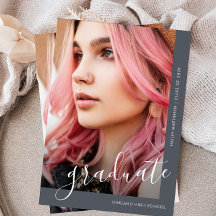 Anúncio de Graduação Azul de Foto do Script Chic