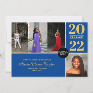 Anúncio de graduação azul e Dourada com foto