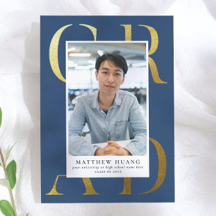 Anúncio de Graduação Azul Naval Dourado Tipo Livro