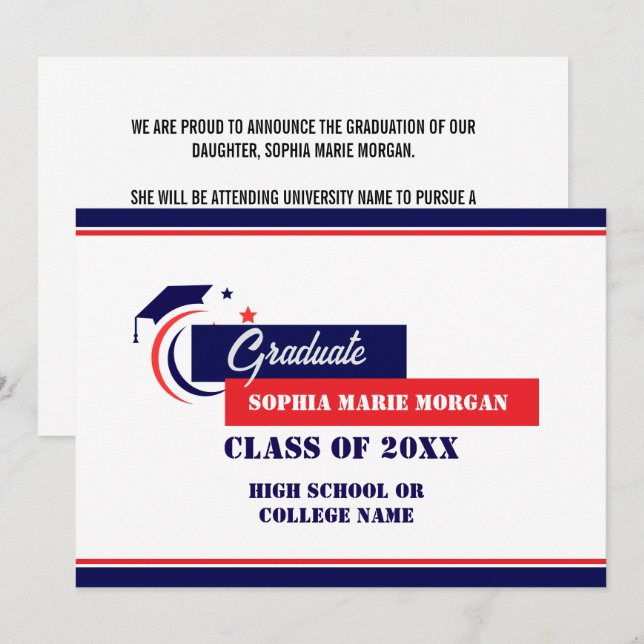 Anúncio de Graduação Azul Vermelho Branco (Frente/Verso)