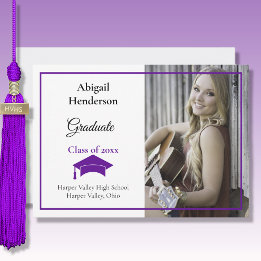 Anúncio de graduação Boné roxo e foto