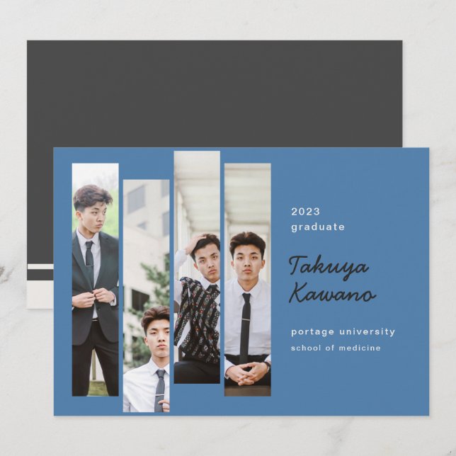 Anúncio de Graduação Cobalt Blue Black (Frente/Verso)