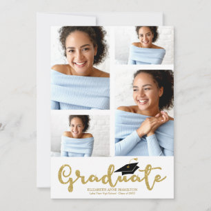 Anúncio de Graduação com 4 Fotos e Brilho Dourado 
