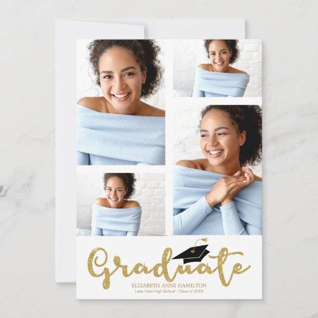Anúncio de Graduação com Brilho Dourado de 4 Fotos (Frente)