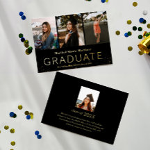 Anúncio de Graduação com Folha Dourada de Fotos Mo