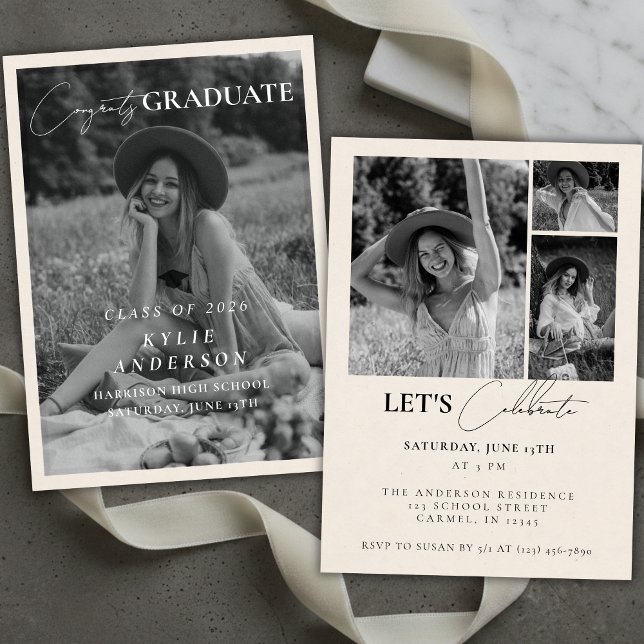 Anúncio de Graduação com Foto de Formatura com Bor (Black Tassel Senior Photo Graduation Announcement)