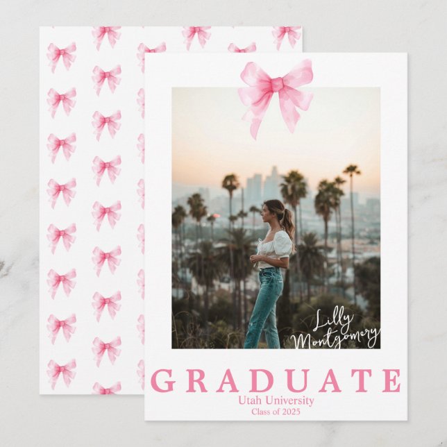 Anúncio de Graduação com Foto e Laço Rosa Coquette (Frente/Verso)