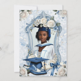 Anúncio de Graduação com Foto Floral Azul e Branco