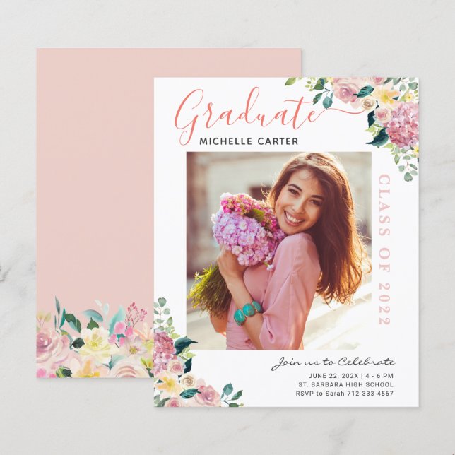 Anúncio de Graduação com Foto Floral Empoeirada (Frente/Verso)