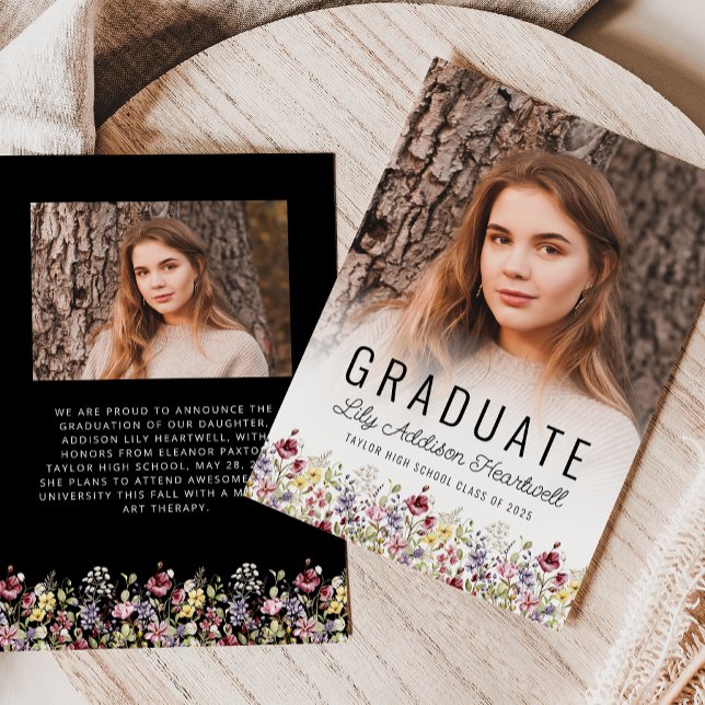 Anúncio de Graduação com Foto Preta de Flor Silves (Criador carregado)