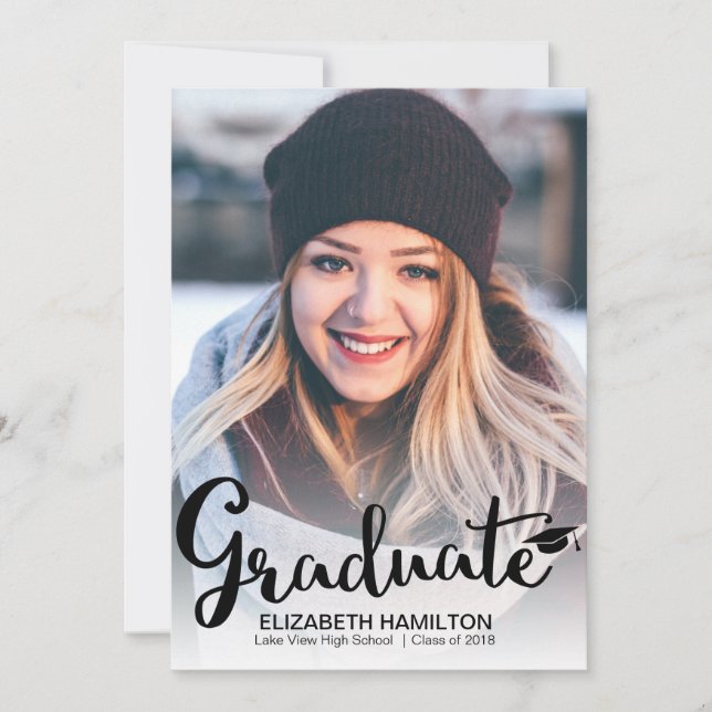 Anúncio de Graduação com Foto Preto e Branco Chic (Frente)