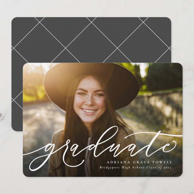 Anúncio de graduação com foto simples em letra cur (Frente/Verso)