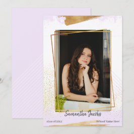 Anúncio de Graduação com Moldura Púrpura e Dourada