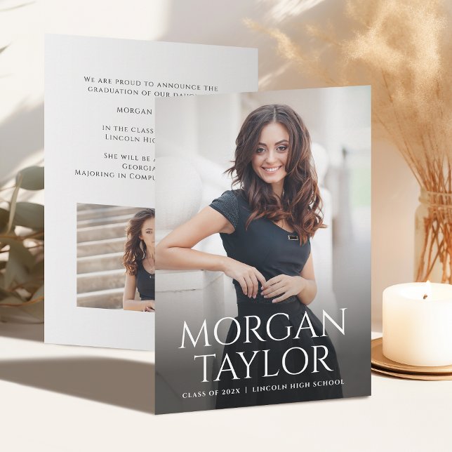 Anúncio de Graduação com Nome Foto Minimalista e E (Minimal Graceful Name Photo Grad Announcement)