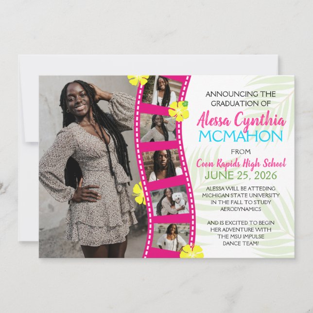 Anúncio de Graduação com Tema de Luau Tropical em  (Frente)