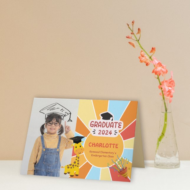 Anúncio de Graduação da Pré-Escola Sunray Kid em F (Sunray Kid Preschool Photo Graduation Announcement)