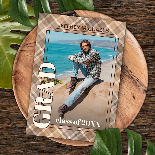Anúncio de Graduação da Xadrez Brown Beige Tartan (Criador carregado)