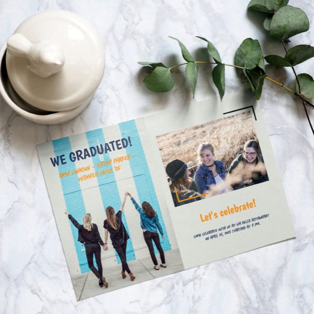 Anúncio de Graduação de Amigos Duas Fotos (Graduation announcement friends two photos)