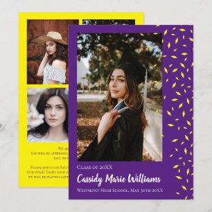 Anúncio de Graduação de Confetti Roxo Amarelo