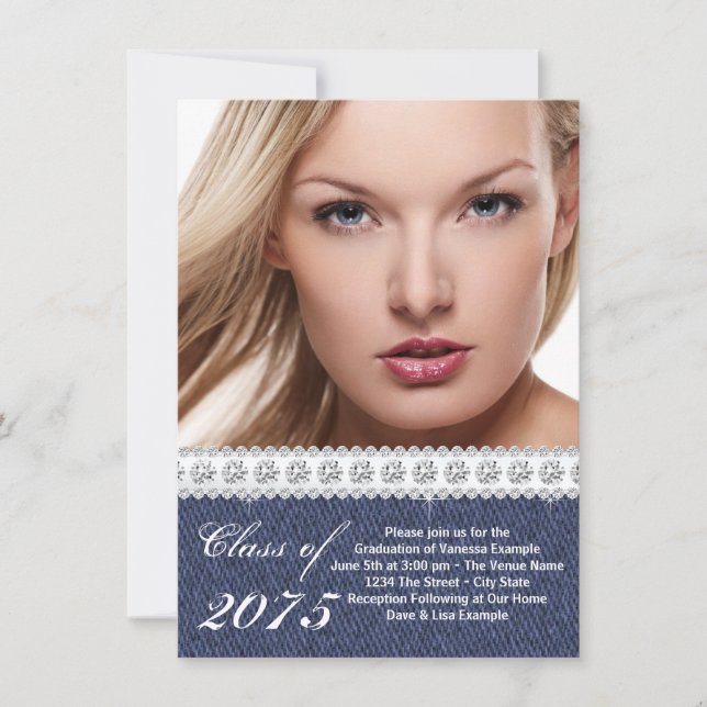 Anúncio de Graduação de Denim e Diamante Azul (Frente)