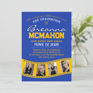 Anúncio de Graduação de Fita Azul e Dourada