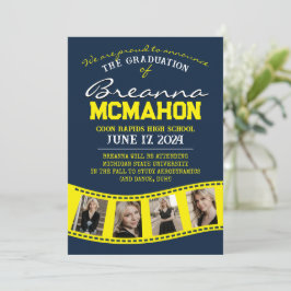 Anúncio de graduação de fita de marinho e amarelo