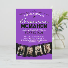 Anúncio de Graduação de Fita Roxa e Negra