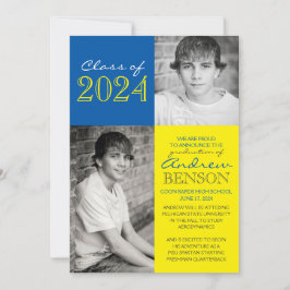 Anúncio de Graduação de Foto Azul 2 Amarelo e Med