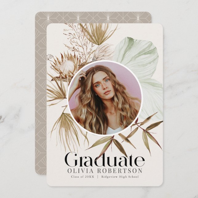 Anúncio de Graduação de Foto Botânica Boho (Frente/Verso)