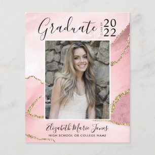 Anúncio de Graduação de Foto de Agate Dourado rosa