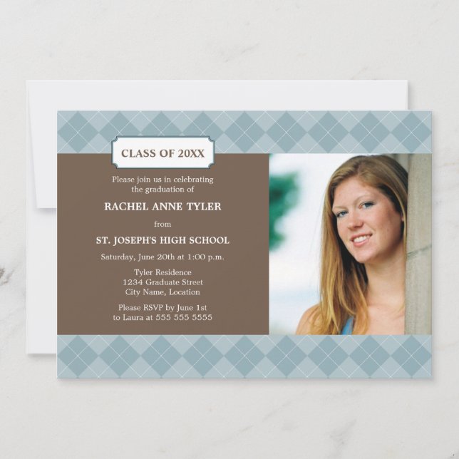 Anúncio de Graduação de Foto de Argyle Preppy (Frente)