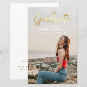 Anúncio de Graduação de Foto de Script Dourado de 