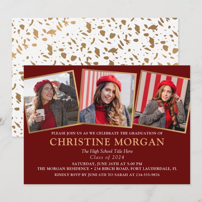 Anúncio de Graduação de Foto do Formando Dourado P (Frente/Verso)