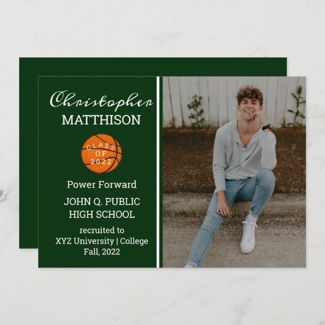 Anúncio de Graduação de Foto do Jogador de Basquet (Frente/Verso)