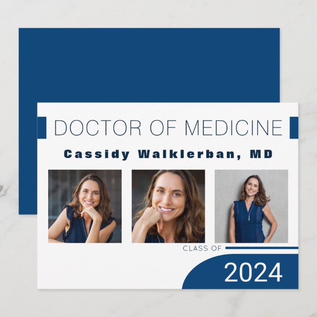 Anúncio de Graduação de Foto do Médico Azul Modern (Frente/Verso)