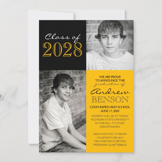 Anúncio de Graduação de Foto Dourada e Preta 2 (Frente)