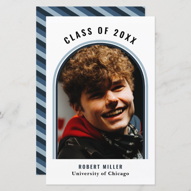 Anúncio de Graduação de Foto em Arco Azul de Orçam (Frente/Verso)