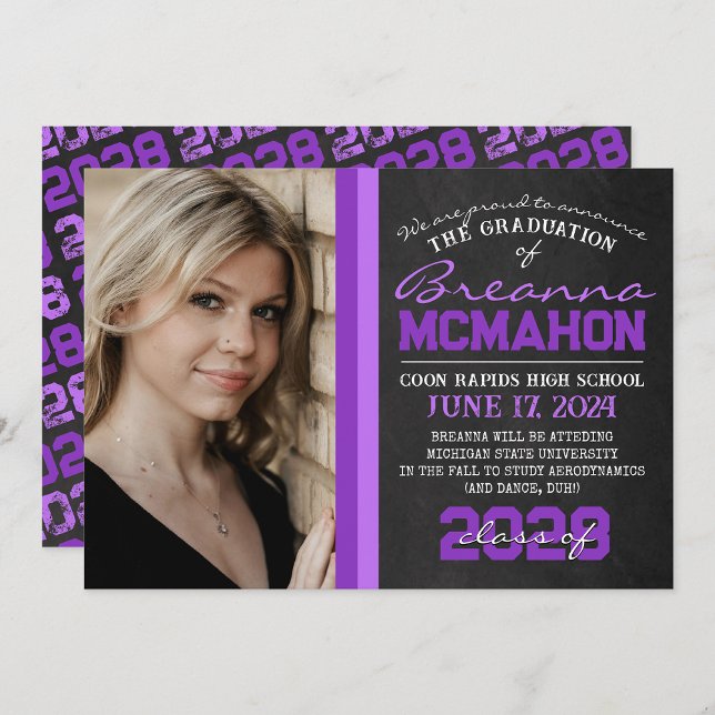 Anúncio de Graduação de Foto em Quadro Básico ( Repeating Class Year 1 & 2 Photo Graduation Invitations & Announcements)