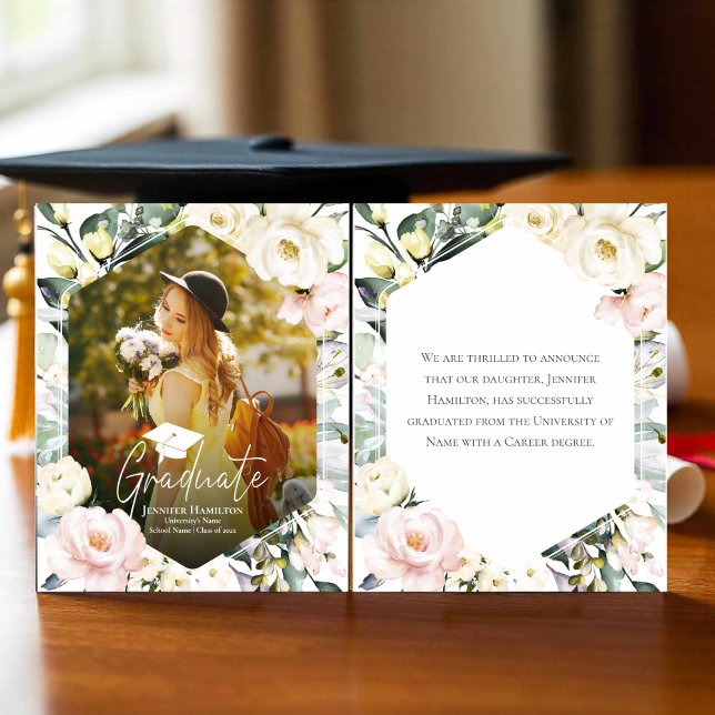 Anúncio de Graduação de Foto em Quadro Floral Boho (Criador carregado)