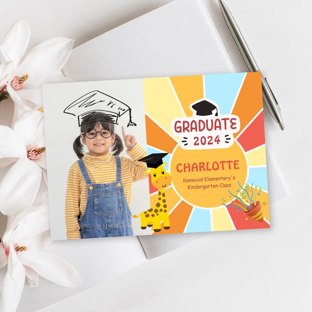 Anúncio de Graduação de Foto em Sunray Kid (Sunray Kid Preschool Photo Graduation Announcement)