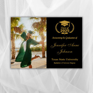 Anúncio de Graduação de Foto Preta Dourada Elegant