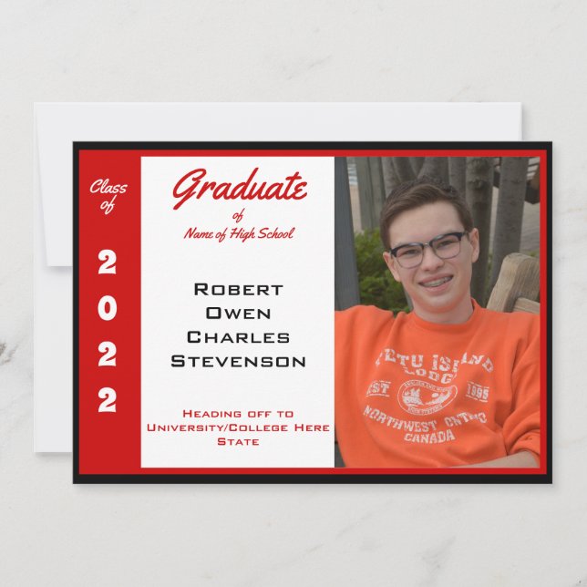 Anúncio de Graduação de Foto Preto Vermelho Branco (Frente)