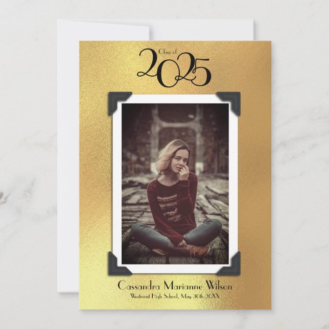 Anúncio de Graduação de Foto Vintage Dourado (Frente)