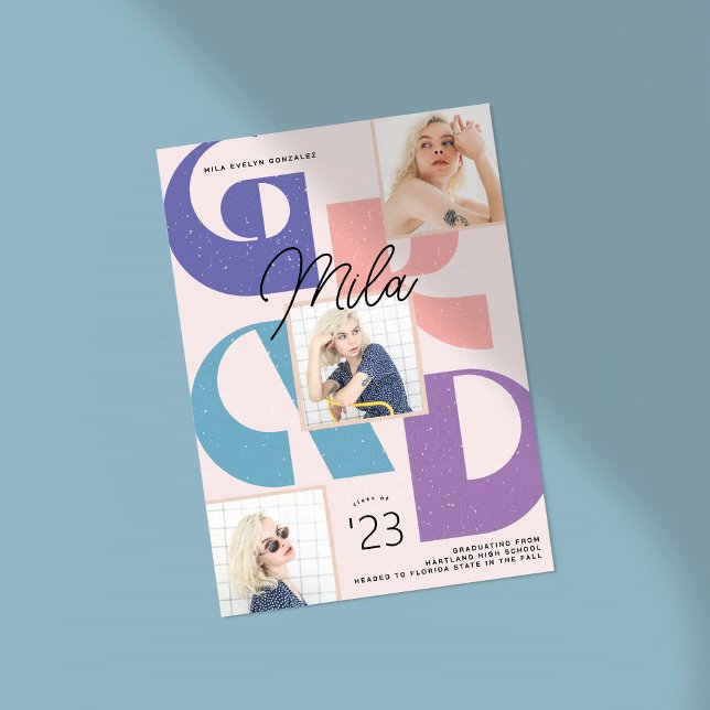 Anúncio de Graduação de Fotografia Retro 3 Negrito (retro graduation card with fun bold typography
)