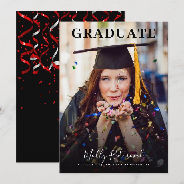 Anúncio De Graduação De Fotografias De Formando E  (Frente/Verso)