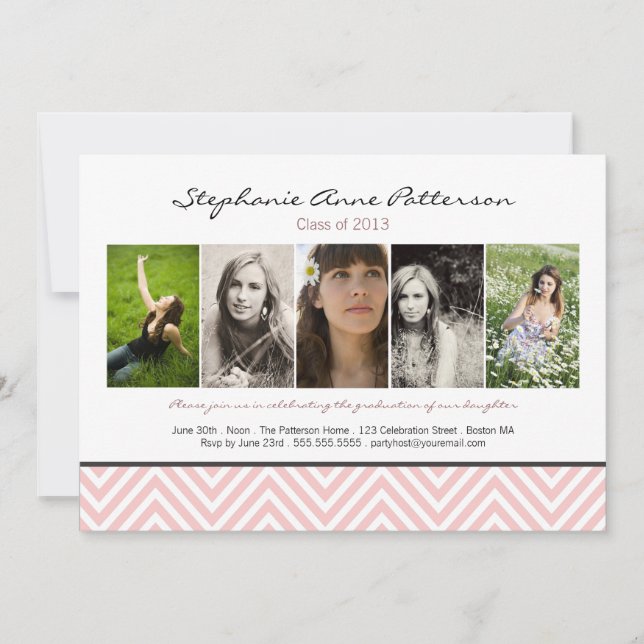 Anúncio De Graduação De Fotos Chevron 5 Rosa (Frente)