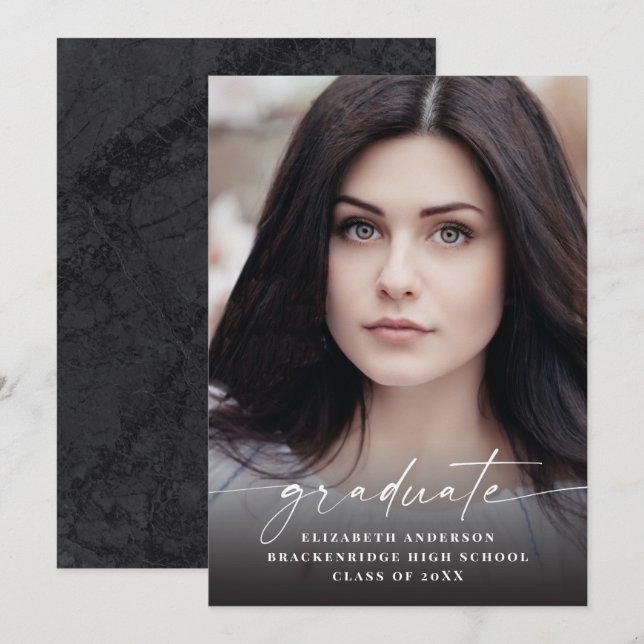 Anúncio de Graduação de Fotos de Script Branco Mod (Frente/Verso)