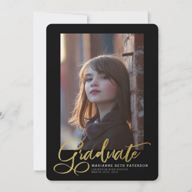 Anúncio de Graduação de Fotos de Script Dourado do (Frente)