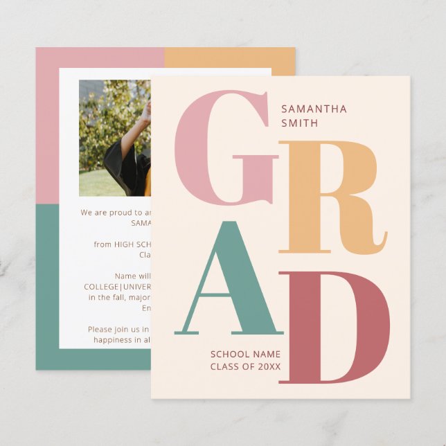 Anúncio de Graduação de Fotos de Script Moderno BU (Frente/Verso)