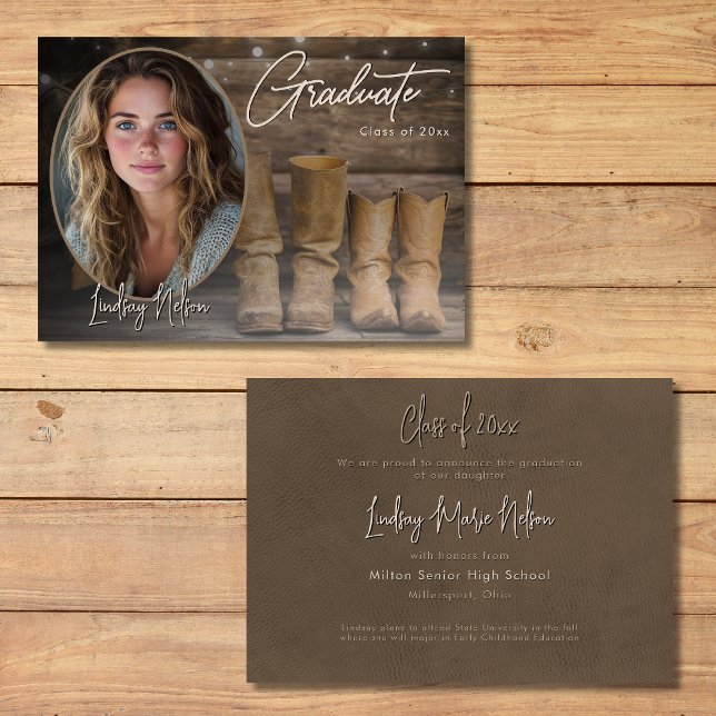 Anúncio de Graduação de Fotos do Western Cowboy Bo (Western Cowboy Boots Photo Graduation Announcement)